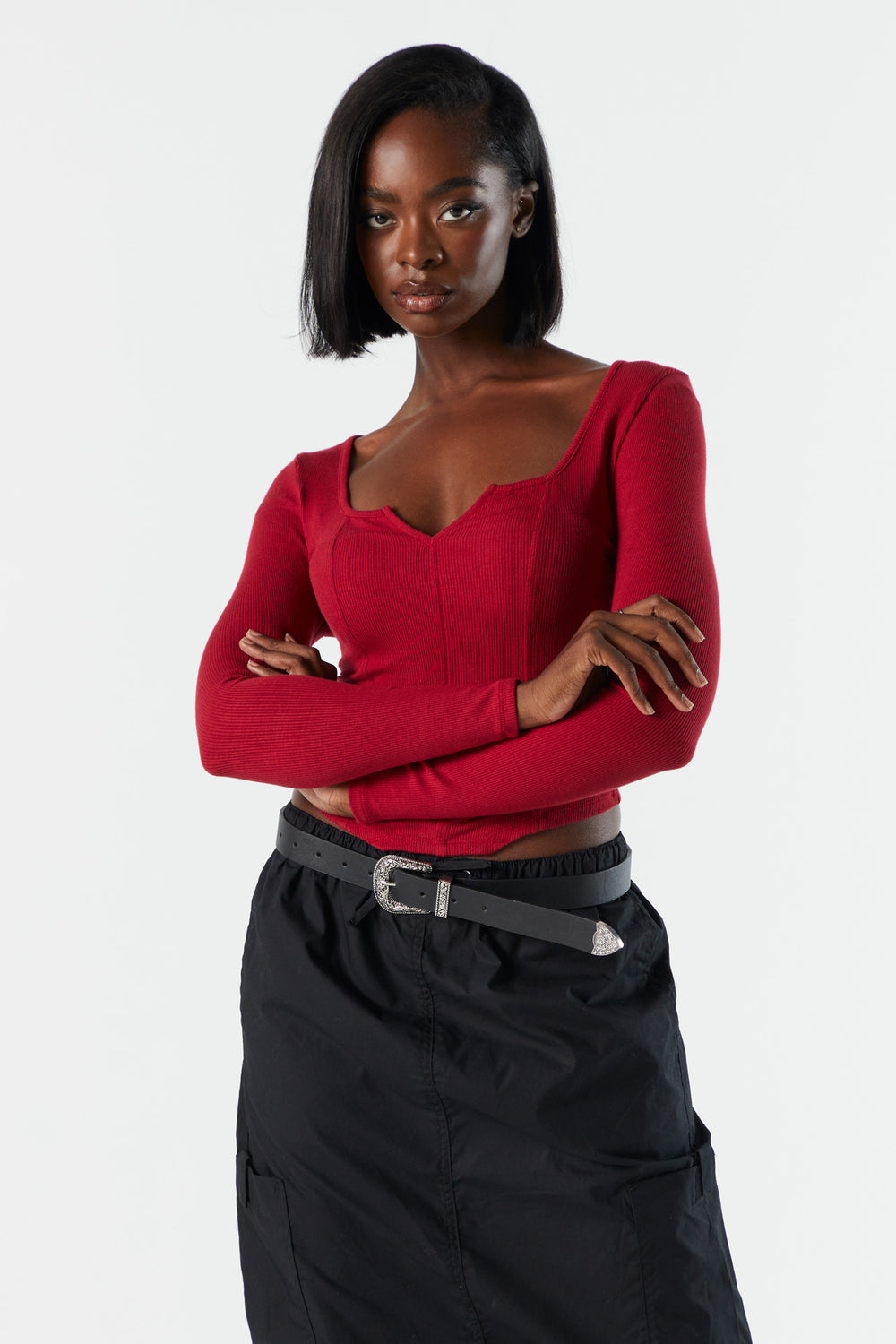 Ribbed Long Sleeve Corset Top Ribbed Long Sleeve Corset Top 2