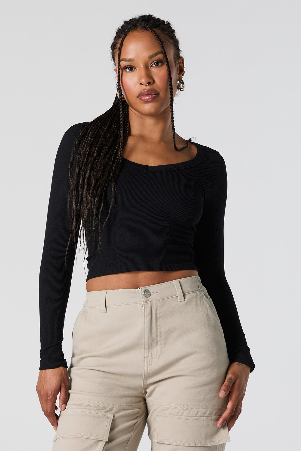 Seamless Ribbed V-Neck Long Sleeve Crop Top Seamless Ribbed V-Neck Long Sleeve Crop Top 4