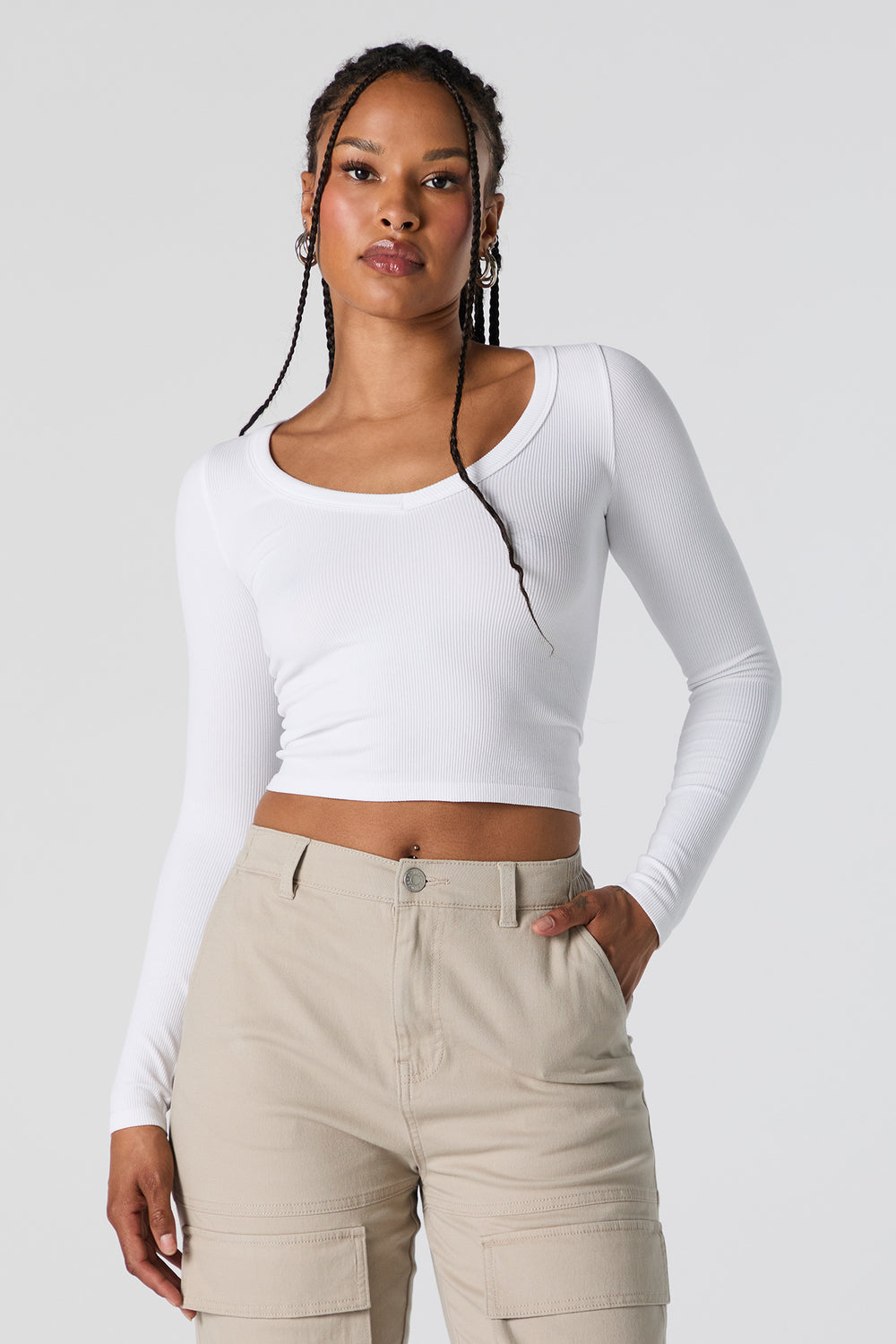 Seamless Ribbed V-Neck Long Sleeve Crop Top Seamless Ribbed V-Neck Long Sleeve Crop Top 7