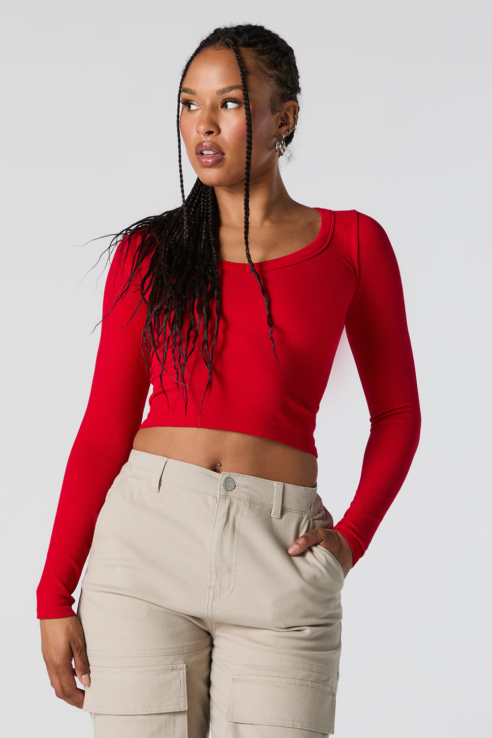 Seamless Ribbed V-Neck Long Sleeve Crop Top Seamless Ribbed V-Neck Long Sleeve Crop Top 10