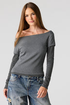 Layered Long Sleeve Off Shoulder Top