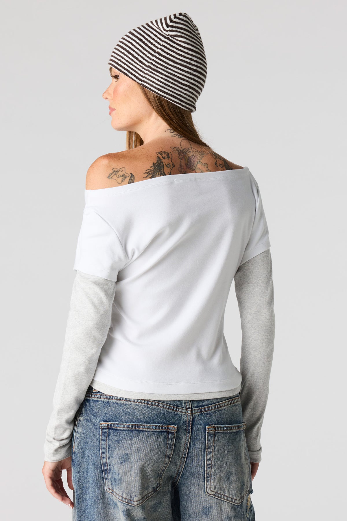 Alt View 2. Layered Long Sleeve Off Shoulder Top - White