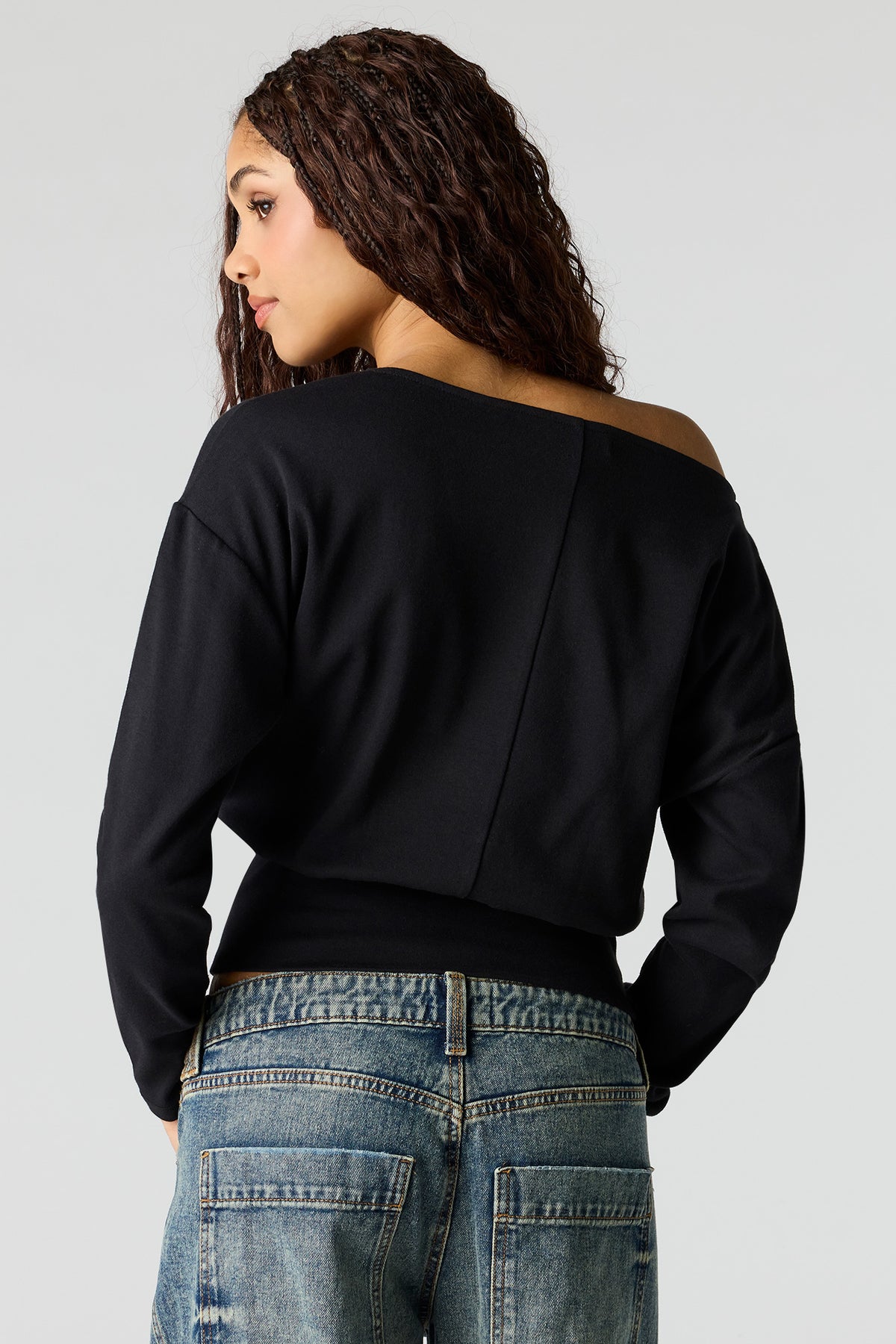 Alt View 2. Off Shoulder Long Sleeve Top - Black