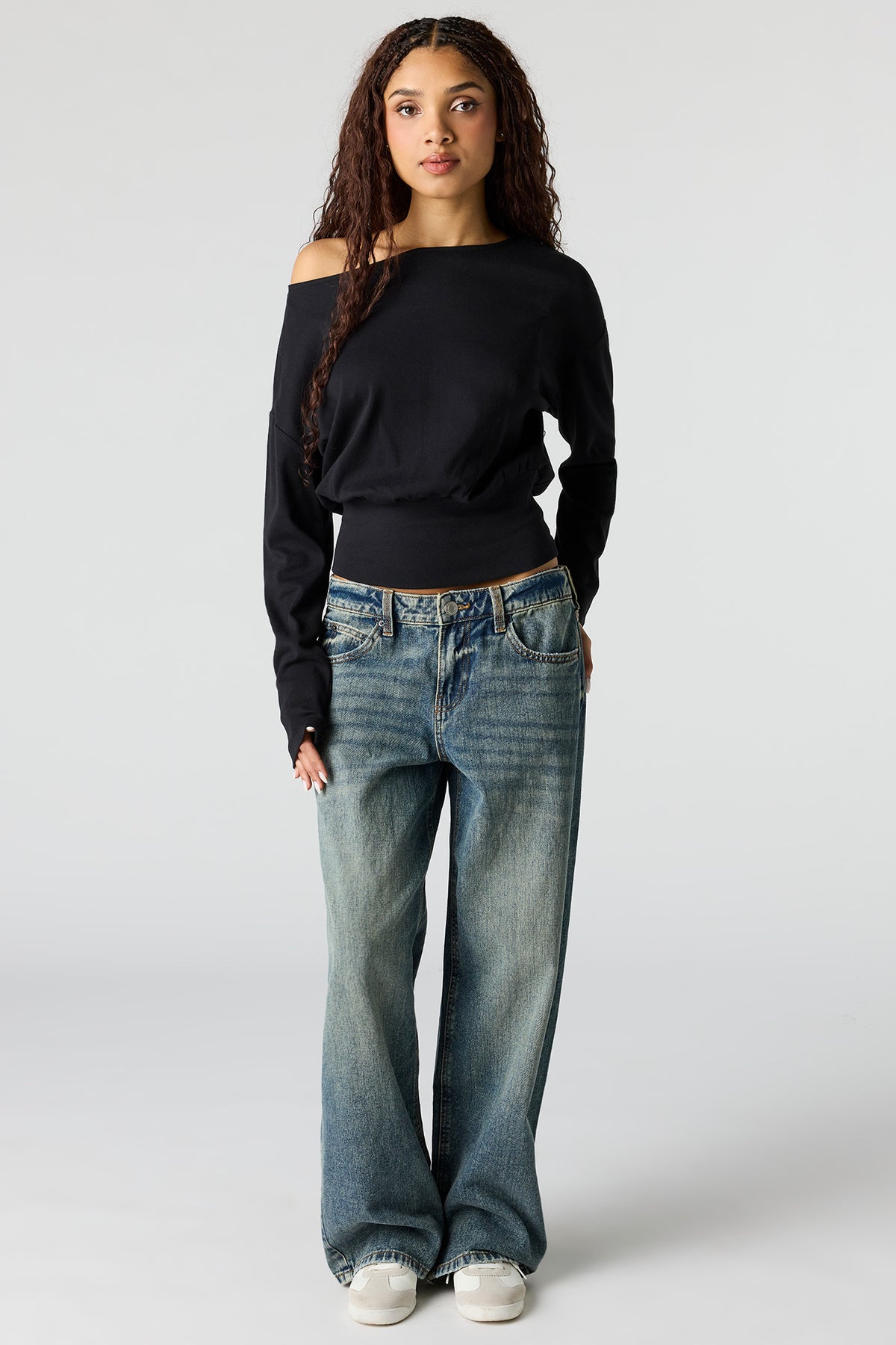 Alt View 3. Off Shoulder Long Sleeve Top - Black