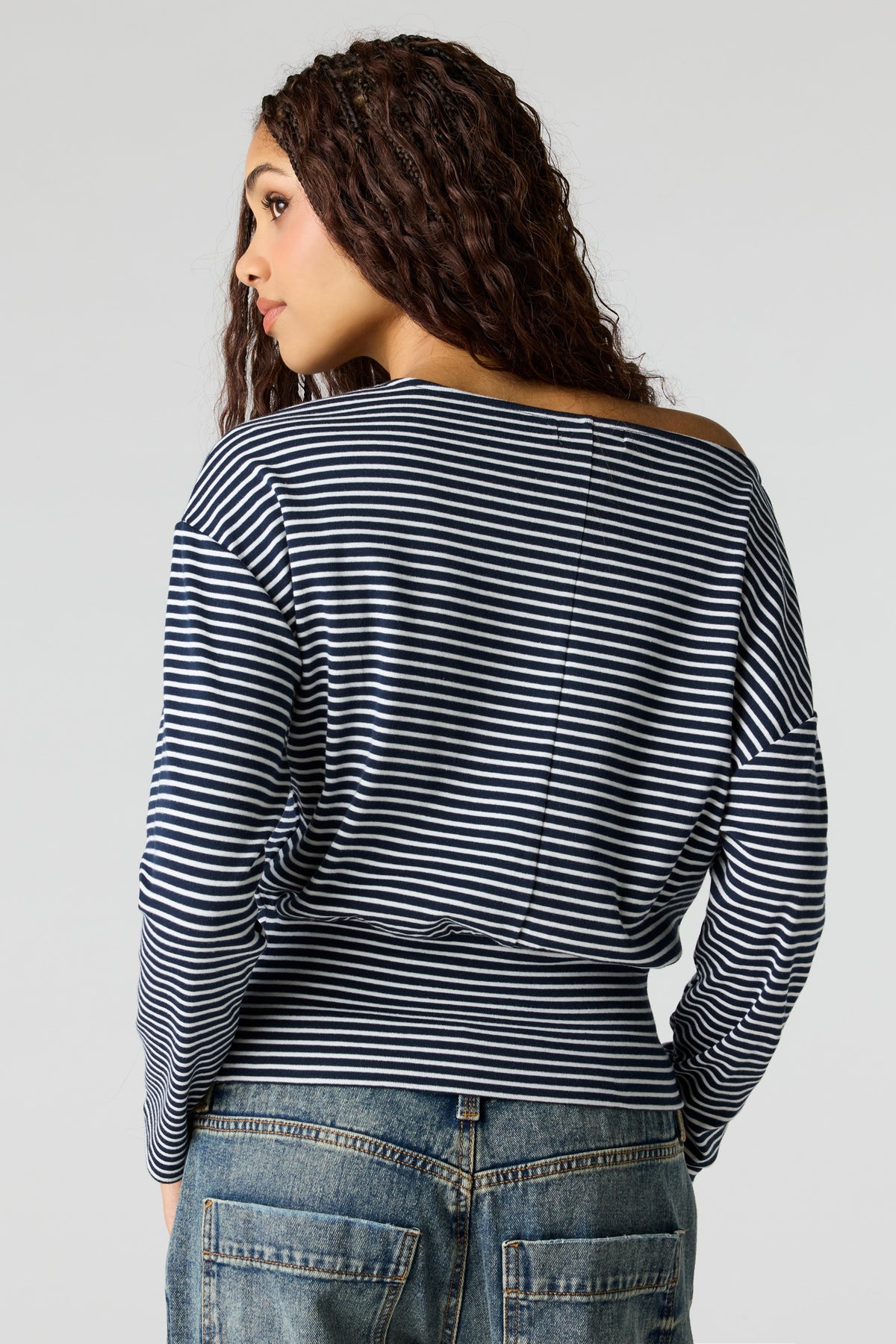 Alt View 2. Off Shoulder Long Sleeve Top - Blue