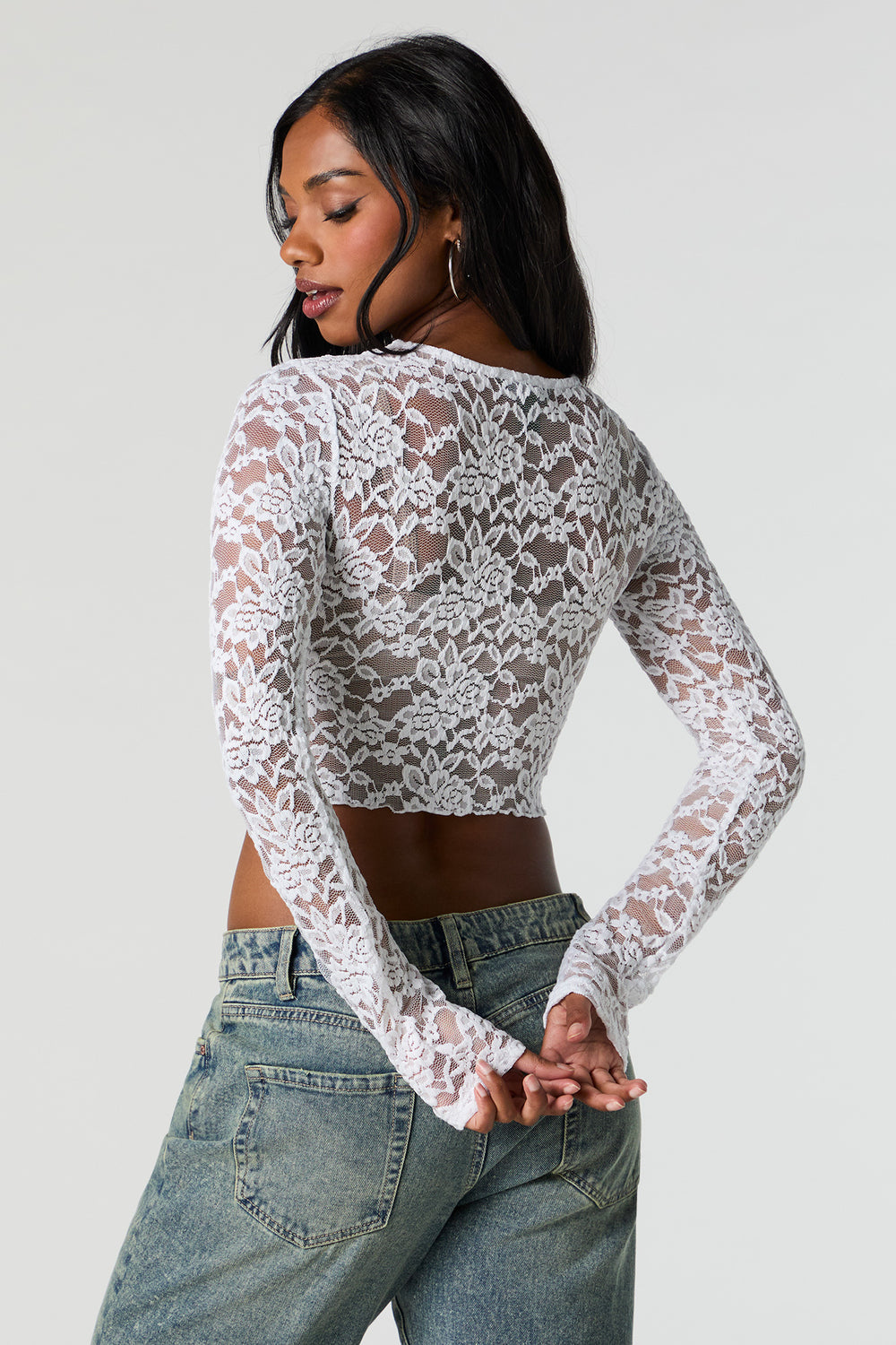 Floral Lace Cropped Long Sleeve Top Floral Lace Cropped Long Sleeve Top 8