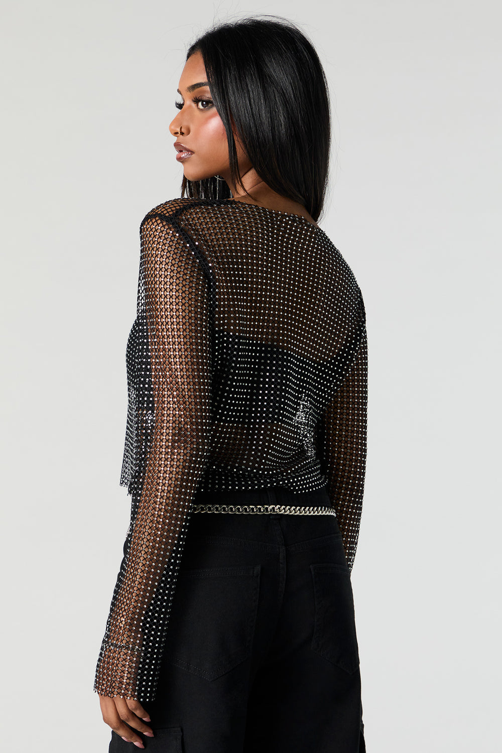 Rhinestone Fishnet Long Sleeve Top Rhinestone Fishnet Long Sleeve Top 6