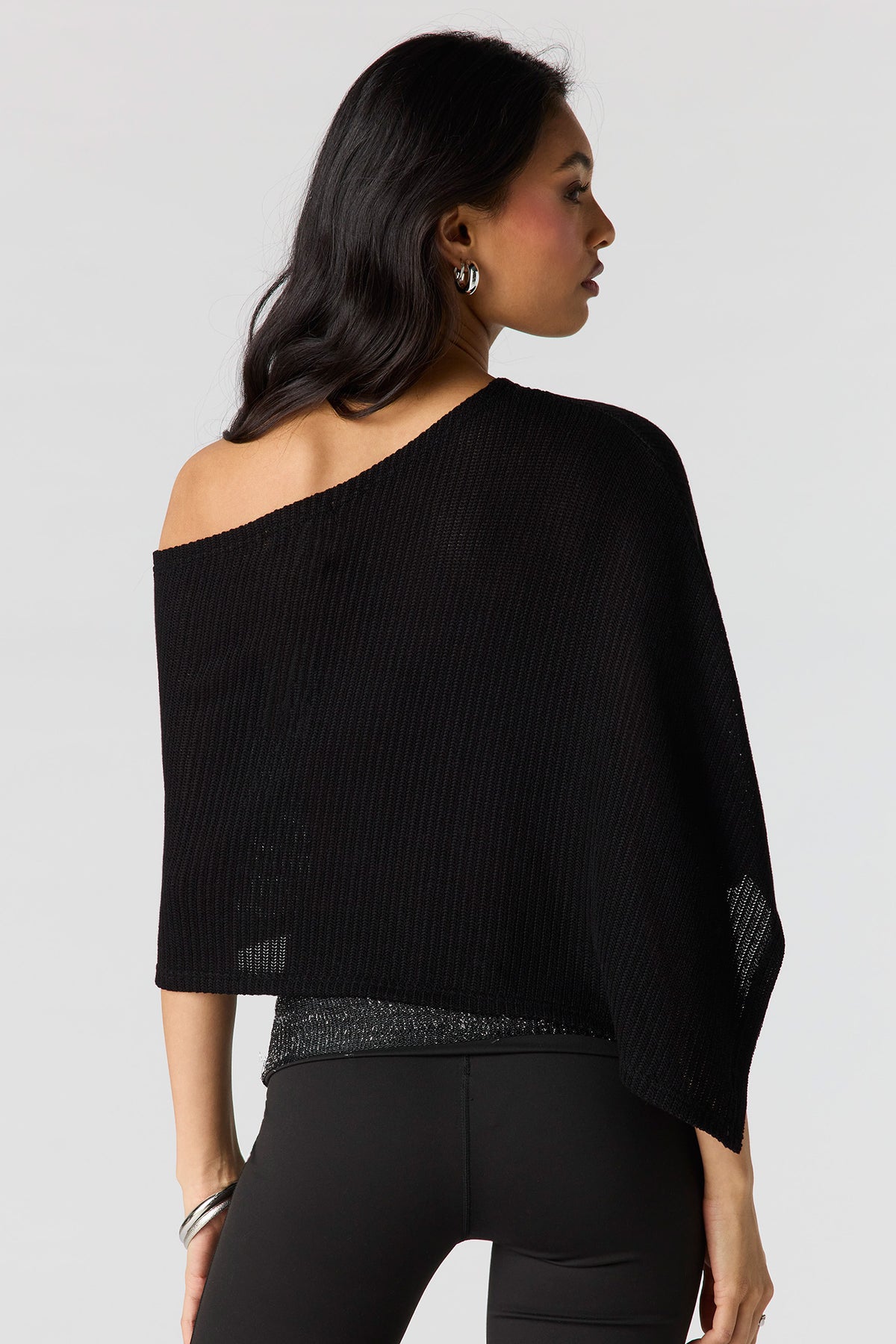 Alt View 2. Ribbed Poncho - Black