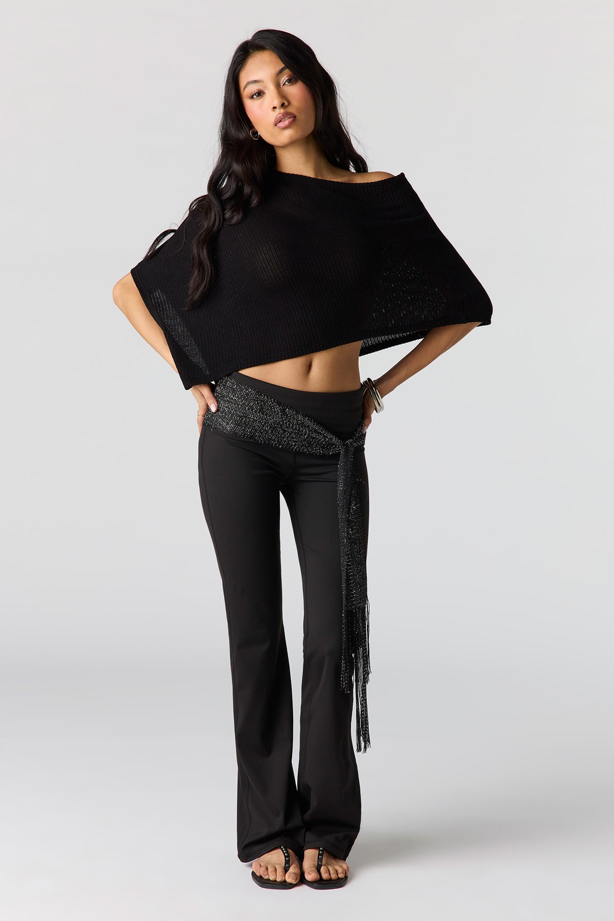 Alt View 3. Ribbed Poncho - Black