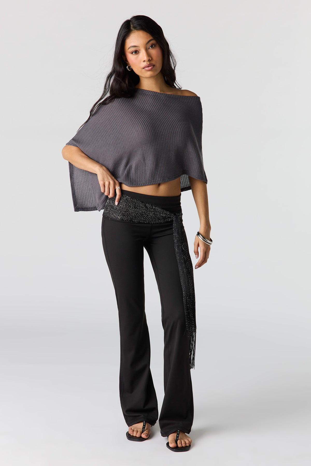Alt View 3. Ribbed Poncho - Dark Grey