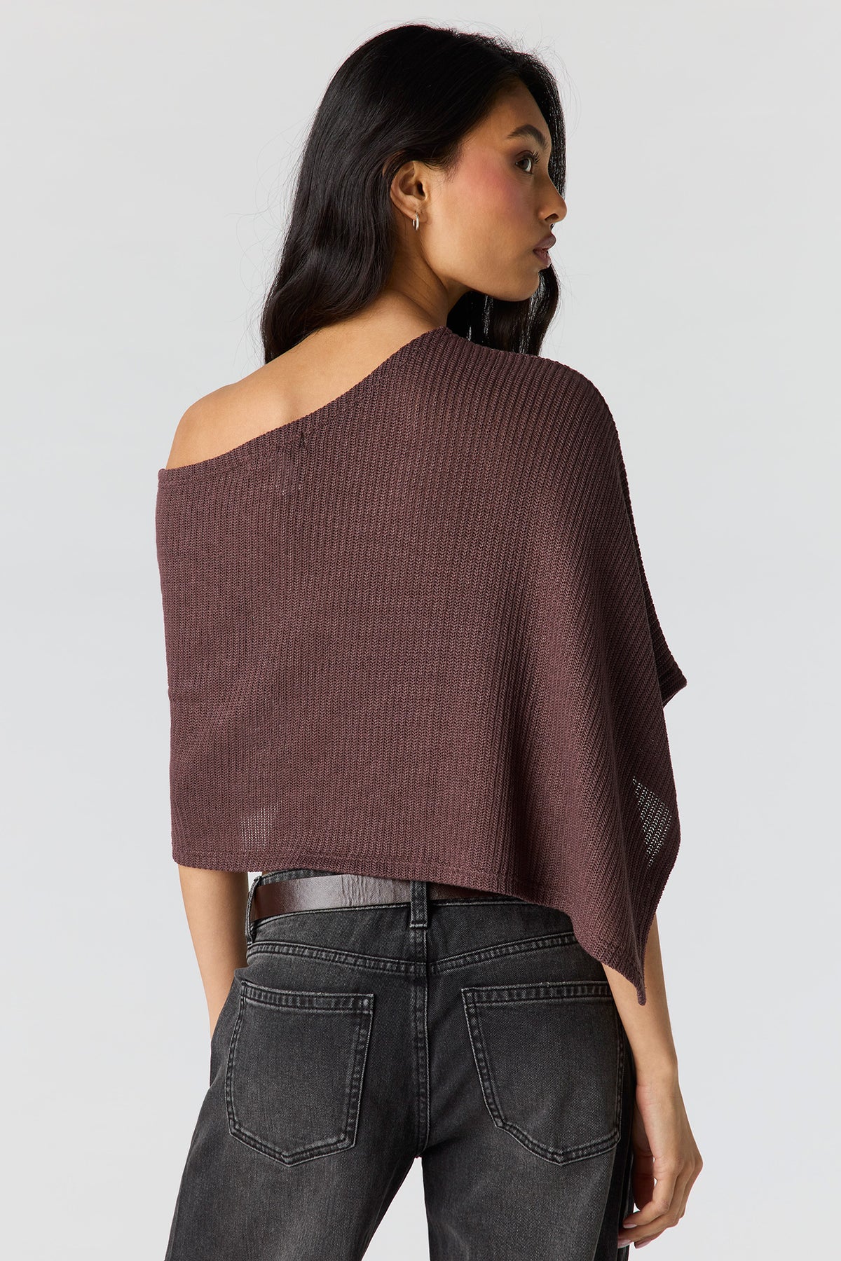 Alt View 2. Ribbed Poncho - Brown