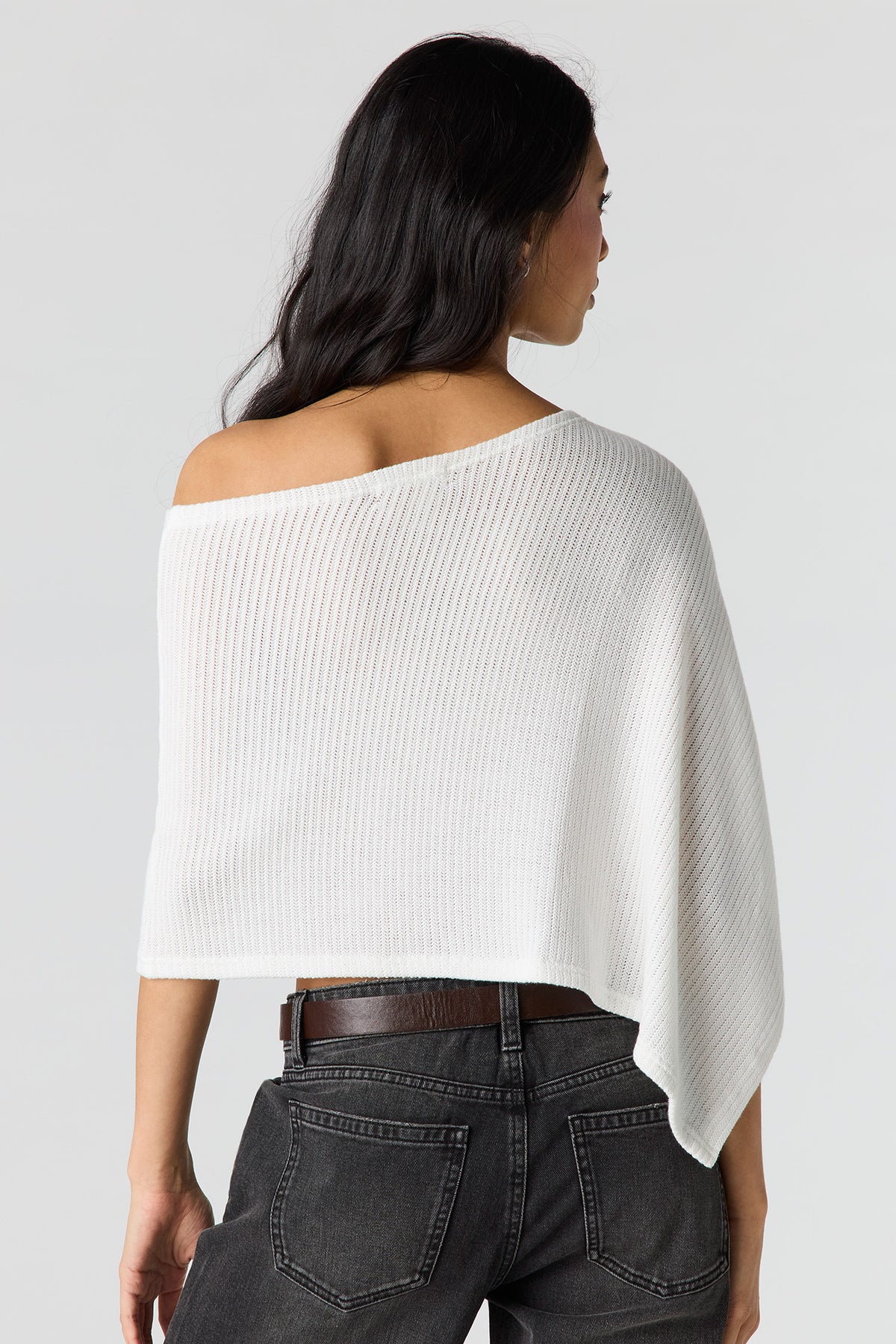 Alt View 2. Ribbed Poncho - Ivory
