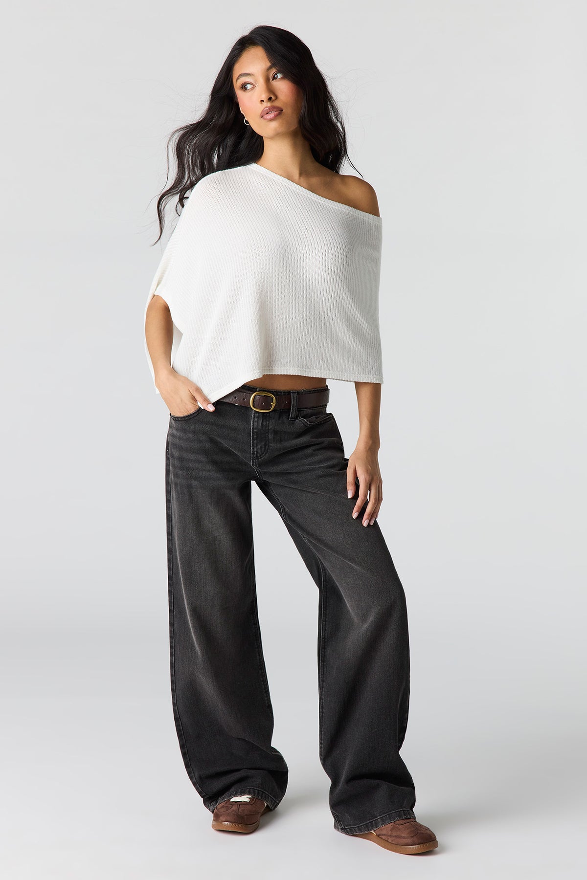 Alt View 3. Ribbed Poncho - Ivory
