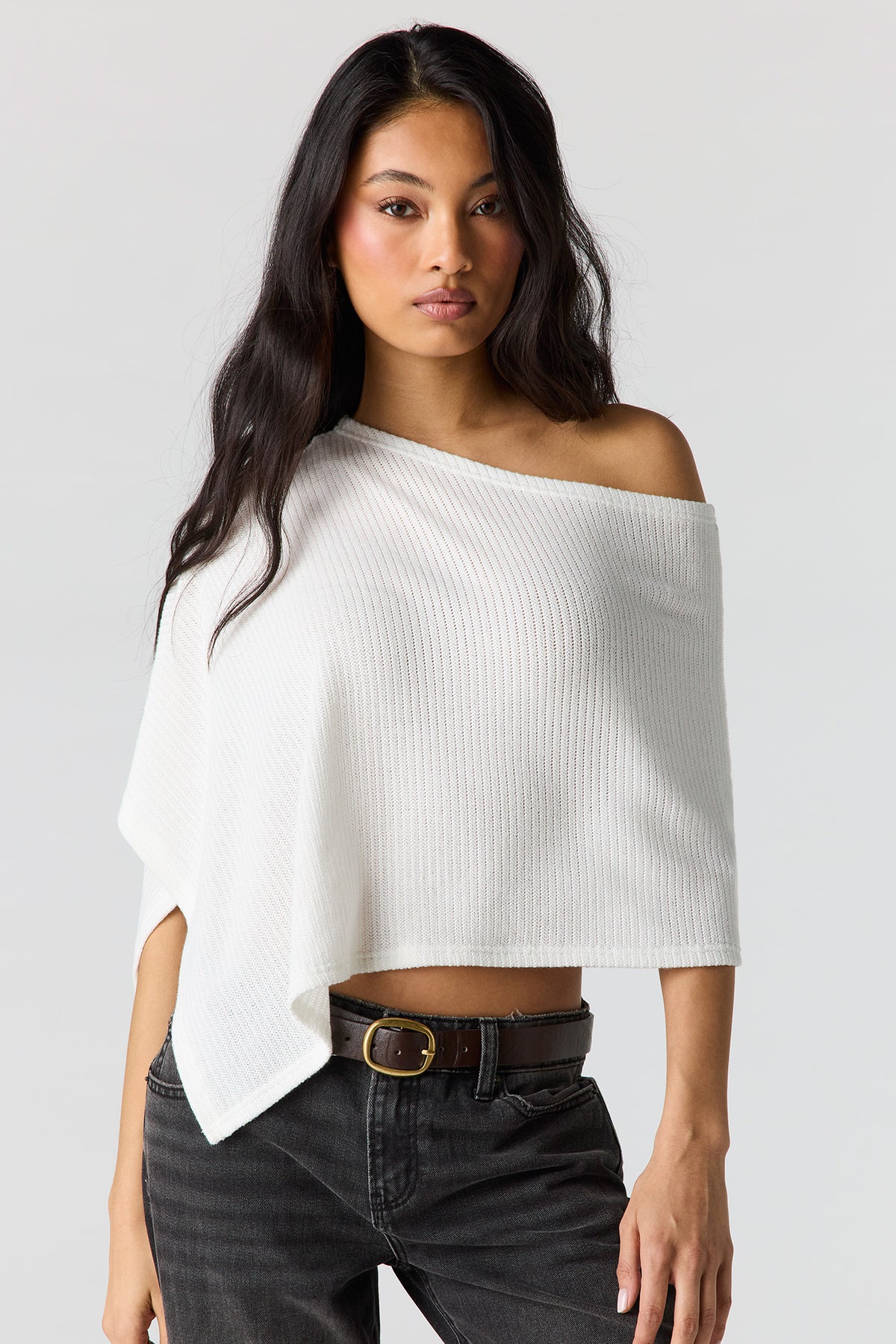 Ribbed Poncho - Ivory