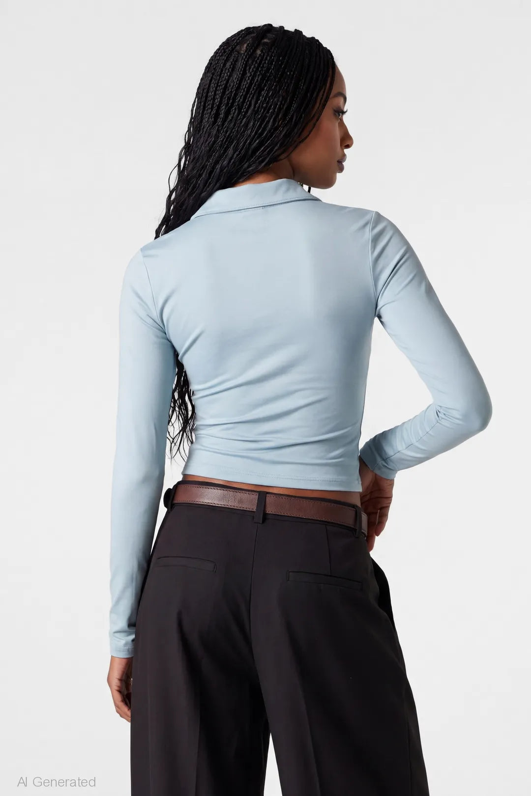 Alt View 2. Luxe Heavy Contour Long Sleeve Polo - Blue