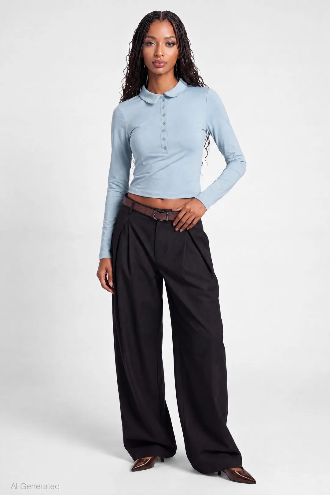 Alt View 3. Luxe Heavy Contour Long Sleeve Polo - Blue