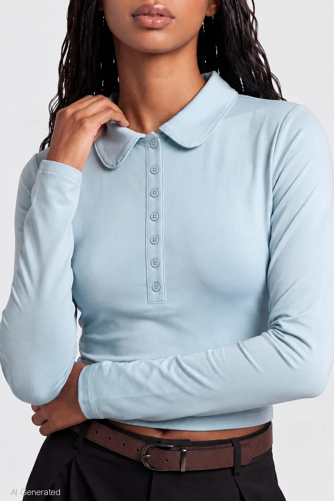 Alt View 4. Luxe Heavy Contour Long Sleeve Polo - Blue