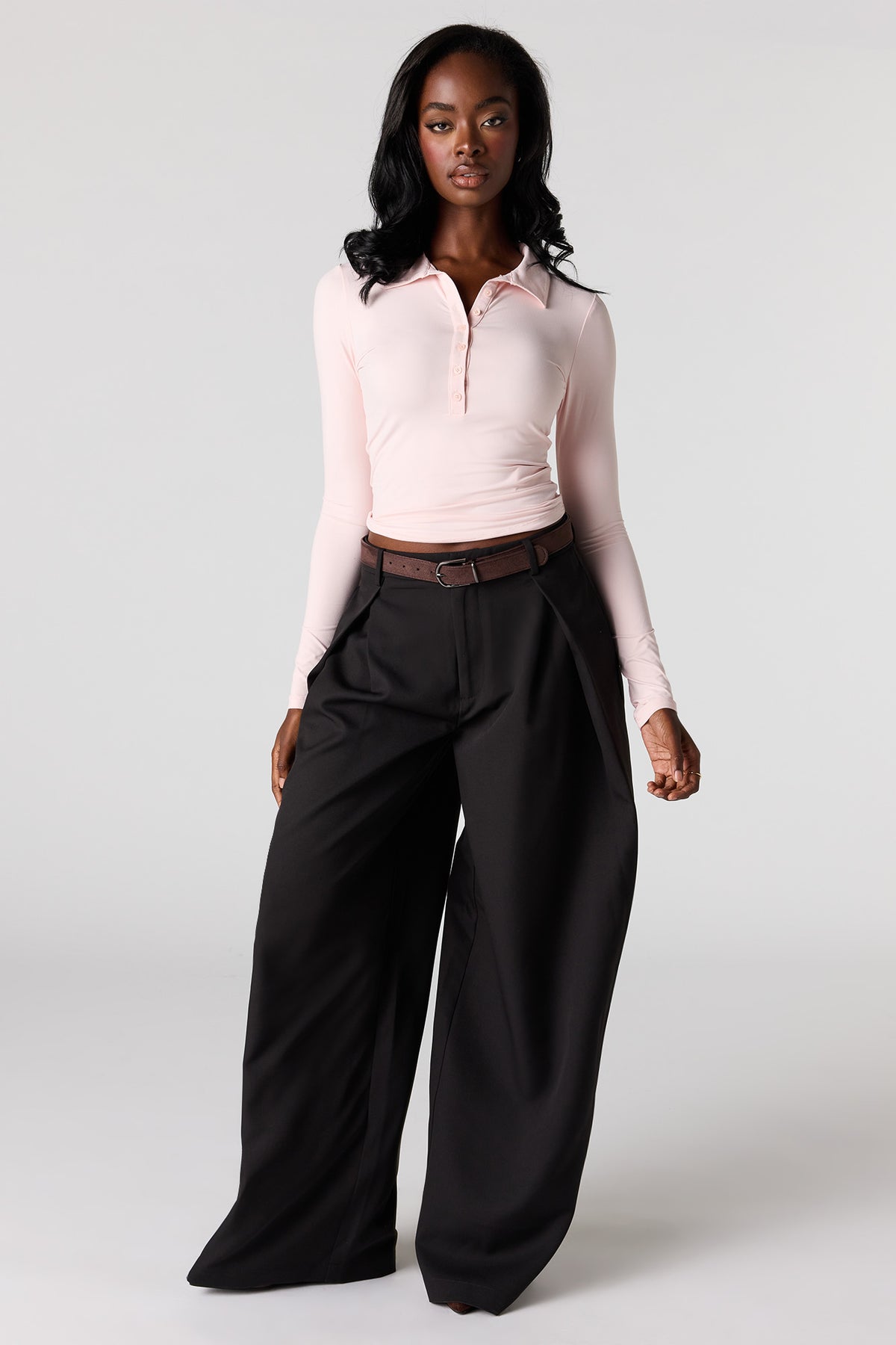 Alt View 3. Luxe Heavy Contour Long Sleeve Polo - Pink