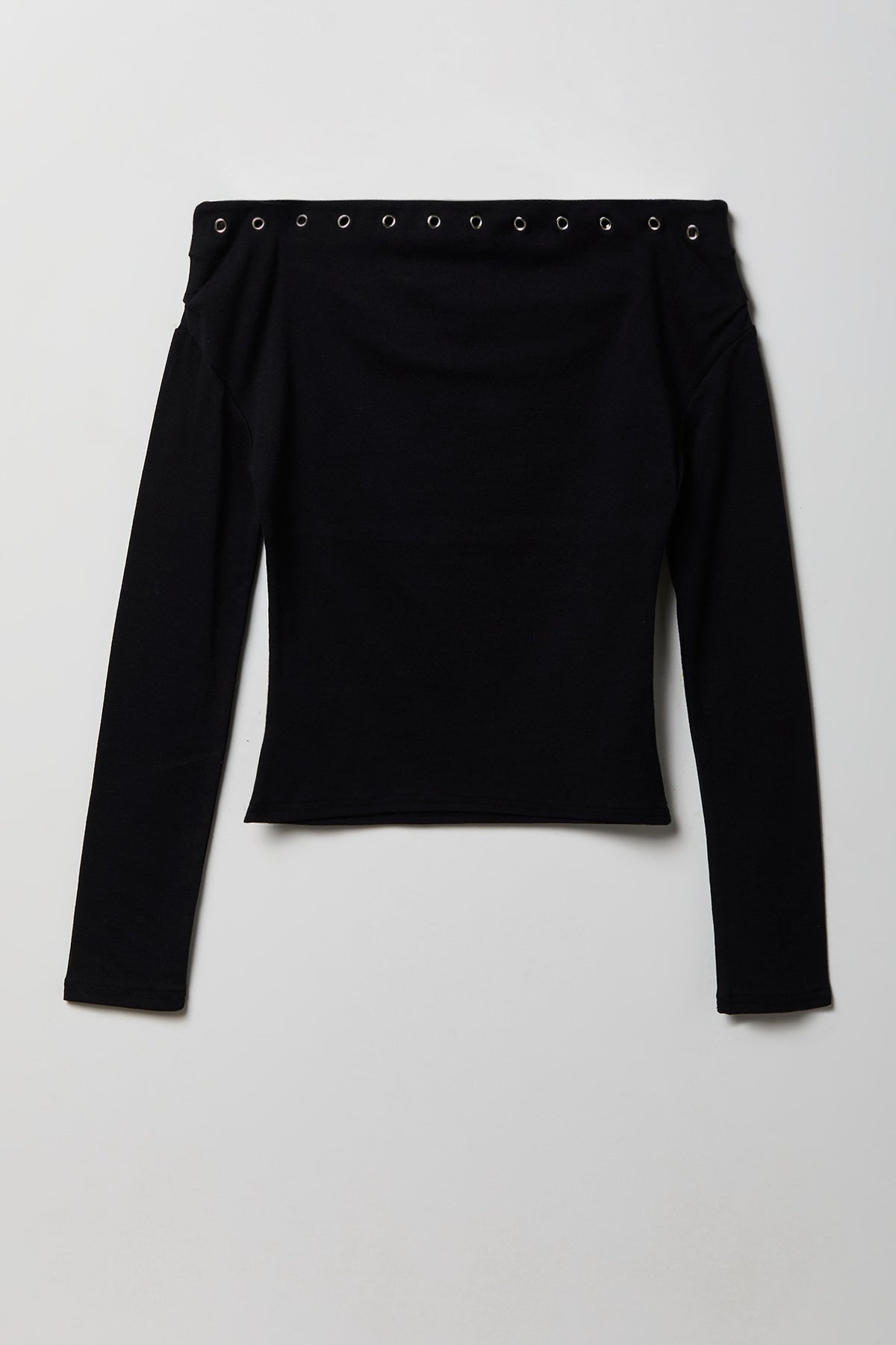 Studded Off Shoulder Long Sleeve Top - Black