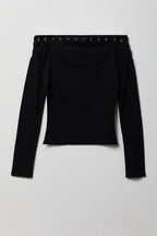 Studded Off Shoulder Long Sleeve Top