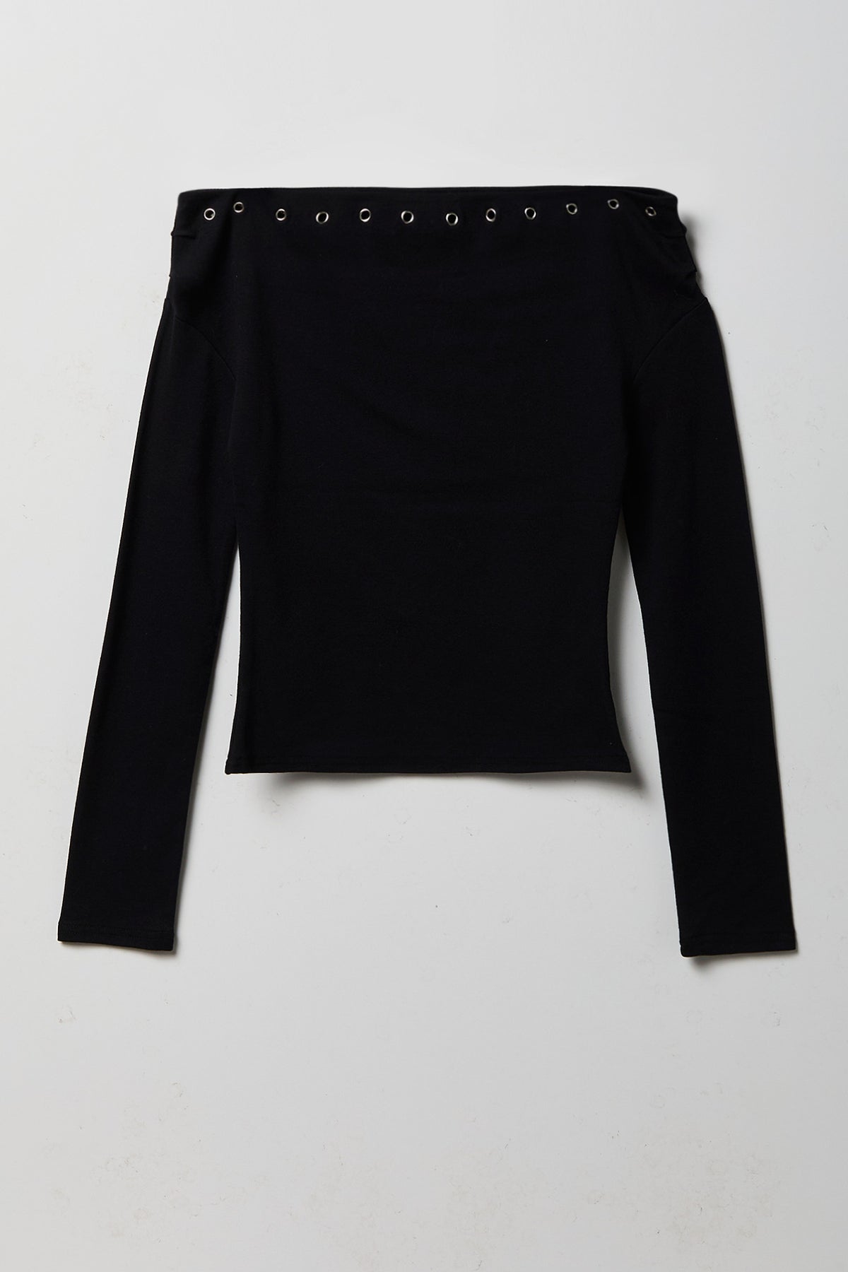 Alt View 2. Studded Off Shoulder Long Sleeve Top - Black