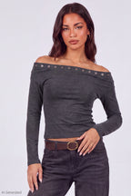 Studded Off Shoulder Long Sleeve Top