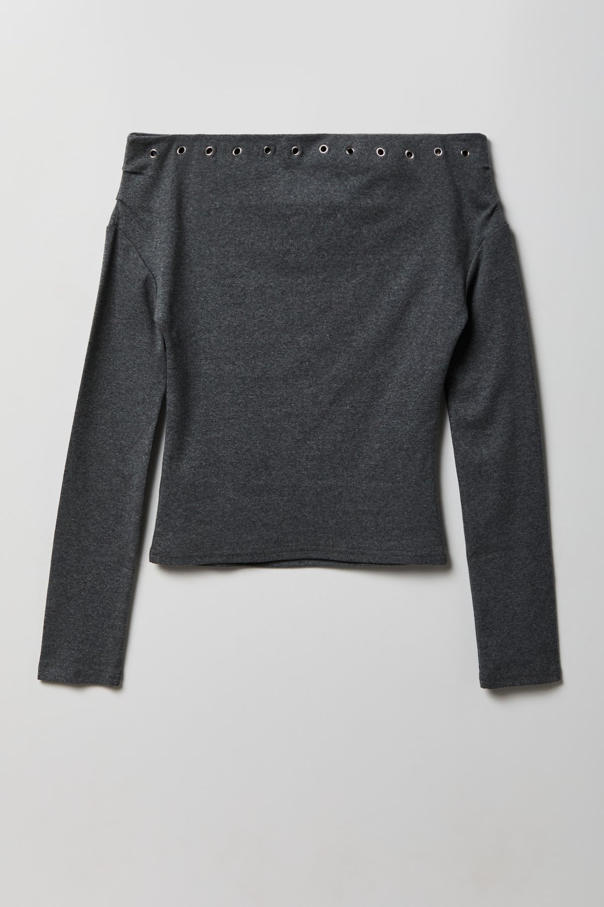 Alt View 2. Studded Off Shoulder Long Sleeve Top - Charcoal