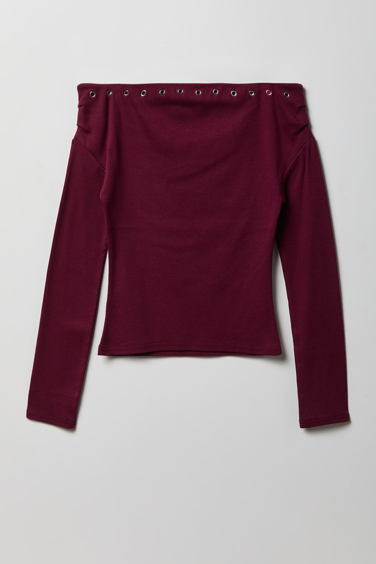 Alt View 2. Studded Off Shoulder Long Sleeve Top - Burgundy