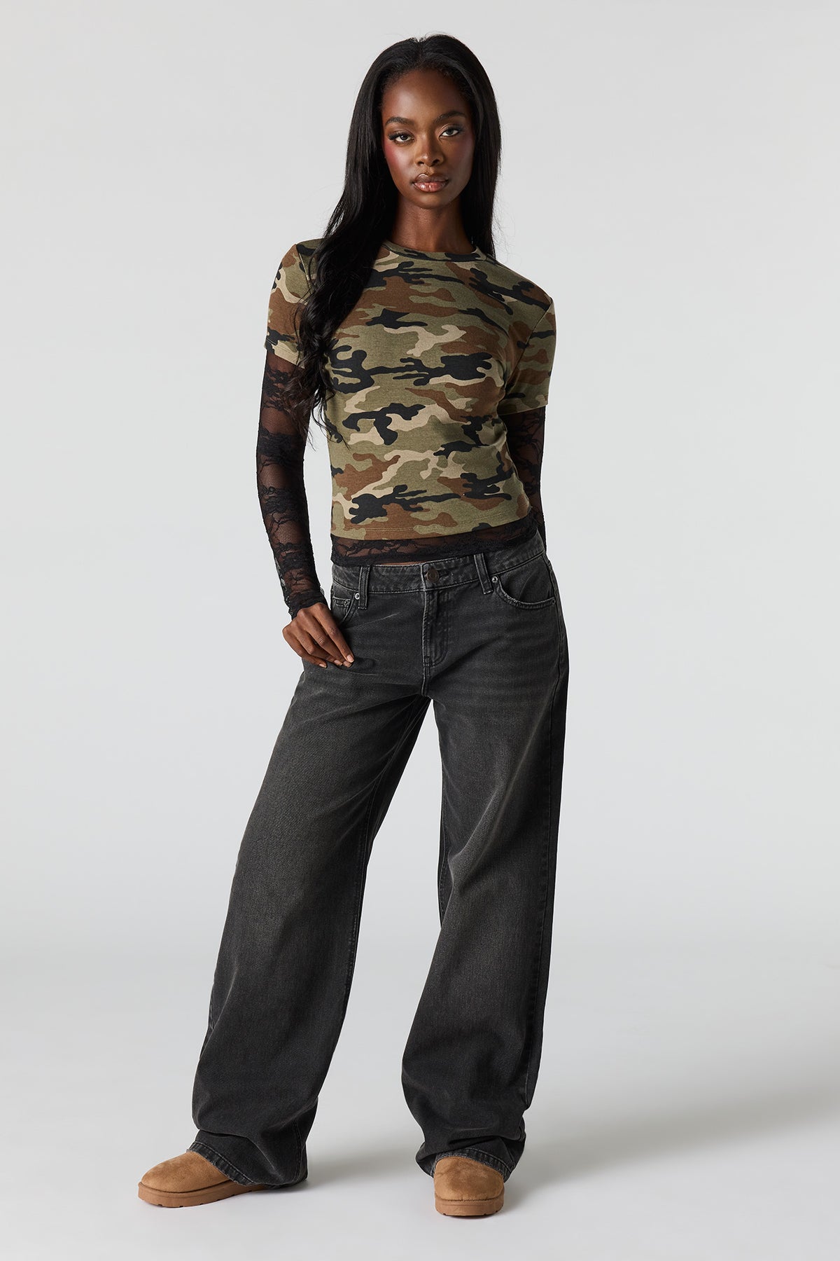 Alt View 3. Twofer Lace Long Sleeve Top - Camouflage