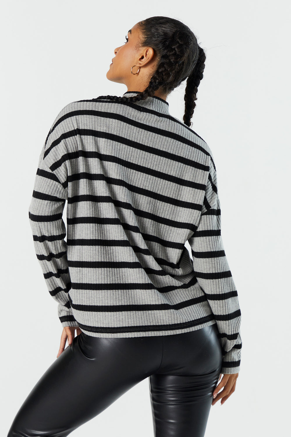 Striped Ribbed Mock Neck Sweater Striped Ribbed Mock Neck Sweater 2