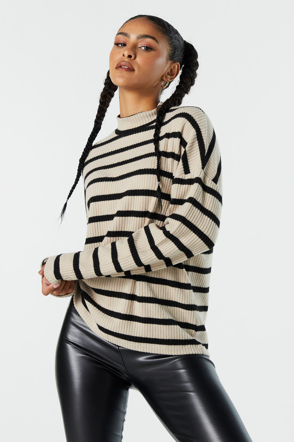 Striped Ribbed Mock Neck Sweater Striped Ribbed Mock Neck Sweater 5