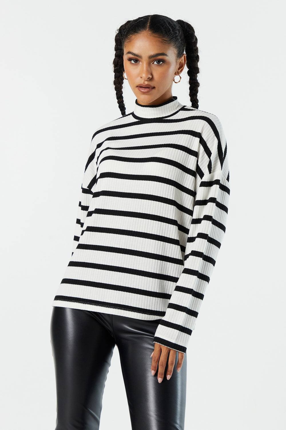 Striped Ribbed Mock Neck Sweater Striped Ribbed Mock Neck Sweater 8