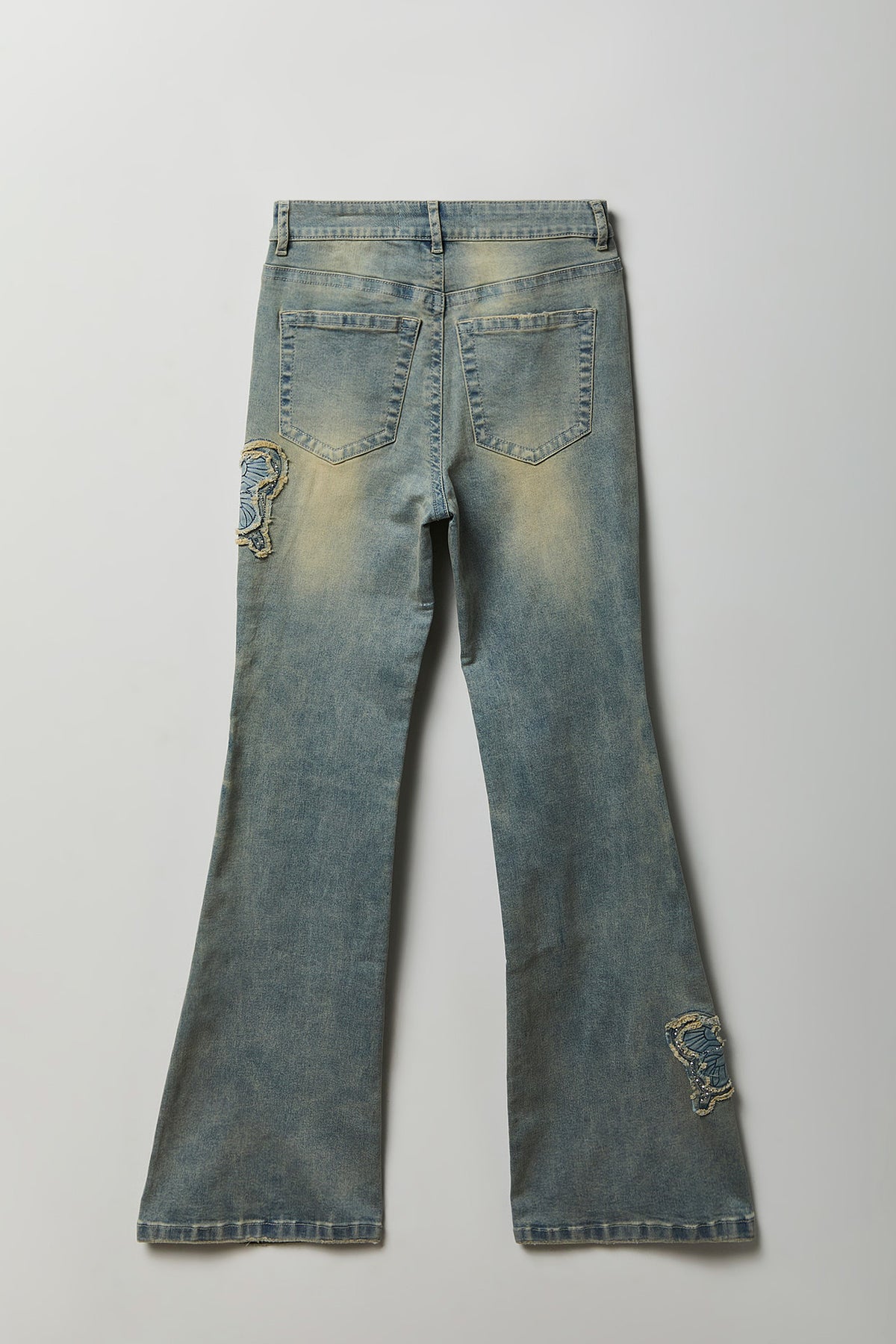 Alt View 2. Stretch High Rise Butterfly Patch Flare Jean 22" - Sky Blue