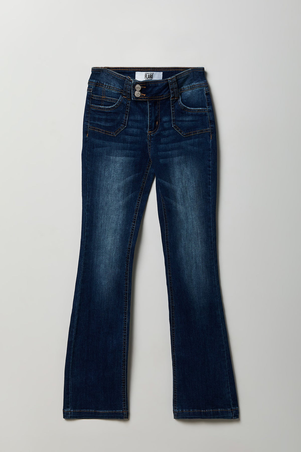 Alt View 2. Stretch Low Rise Rhinestone Embroidered Flare Jean - Midnight Blue