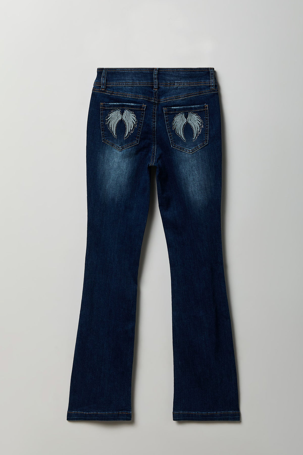 Stretch Low Rise Rhinestone Embroidered Flare Jean - Midnight Blue
