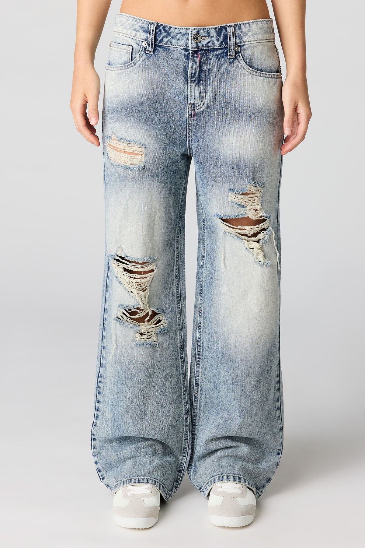 Alt View 2. Ripped Washed Jean - Light Denim Blue