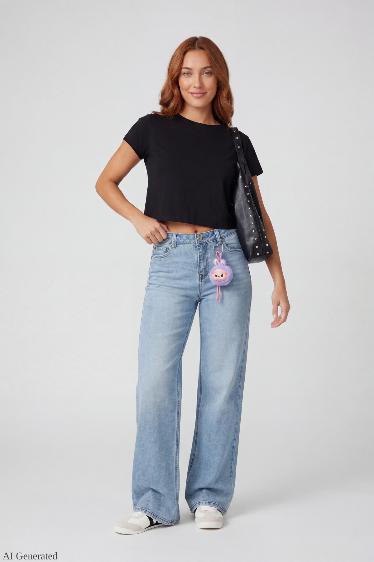 Paris Stretch High Rise Wide Leg Jean with Keychain - Light Denim Blue