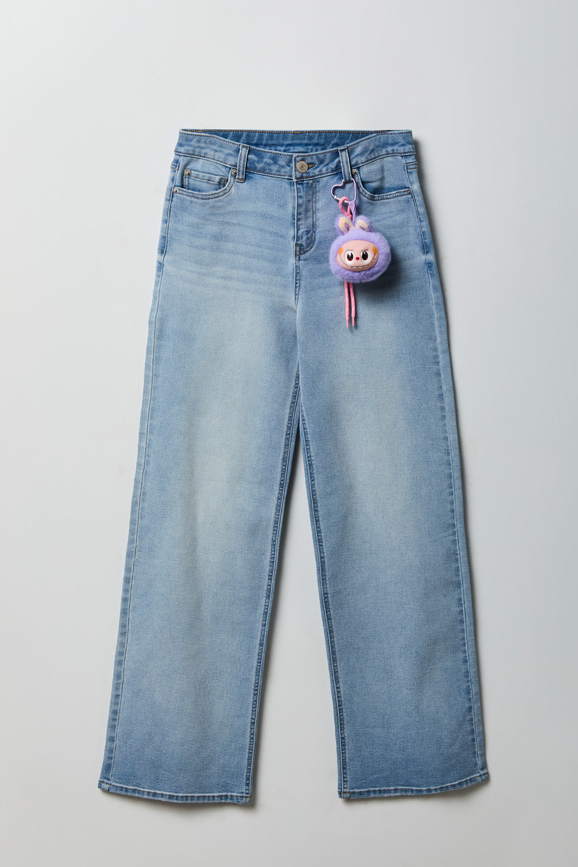 Paris Stretch High Rise Wide Leg Jean with Keychain - Light Denim Blue