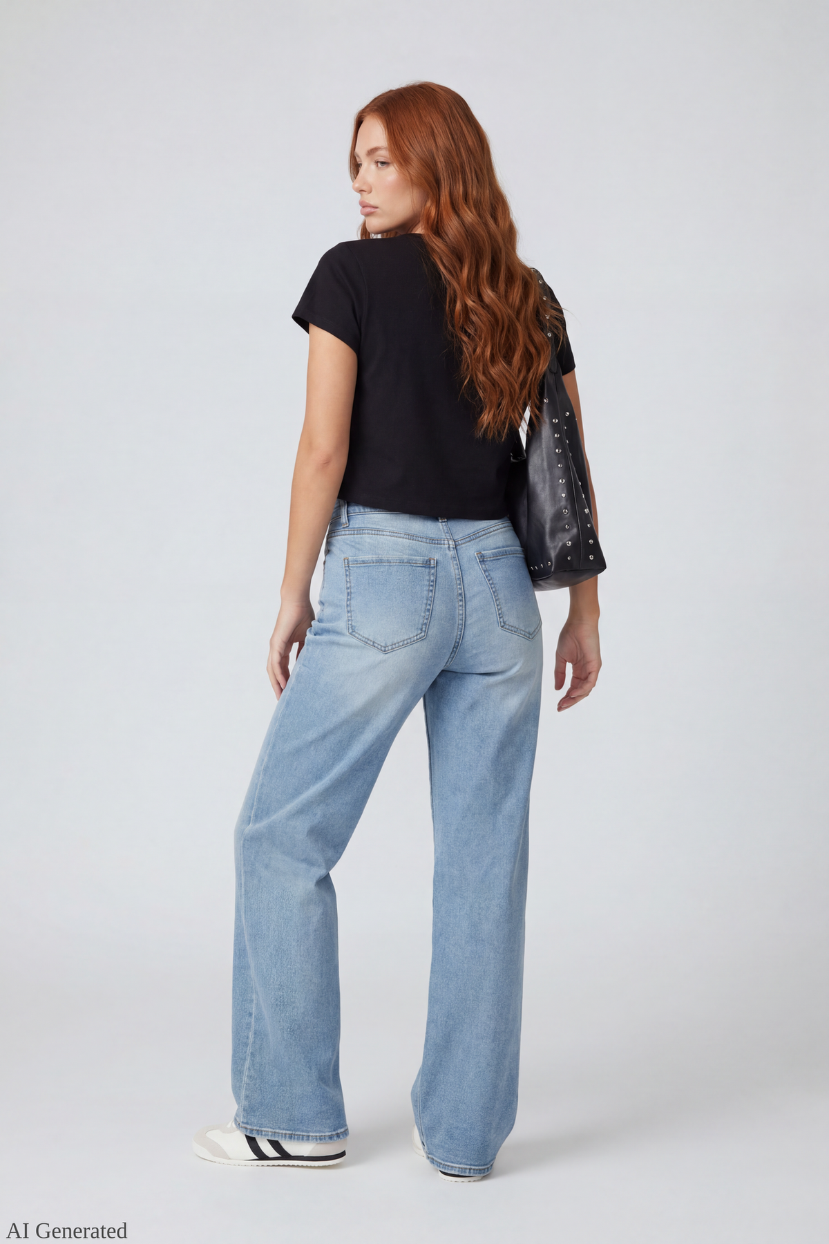 Alt View 2. Paris Stretch High Rise Wide Leg Jean with Keychain - Light Denim Blue