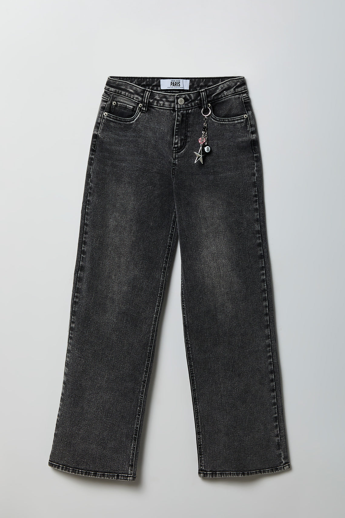 Paris Stretch High Rise Wide Leg Jean with Keychain - Pure Black