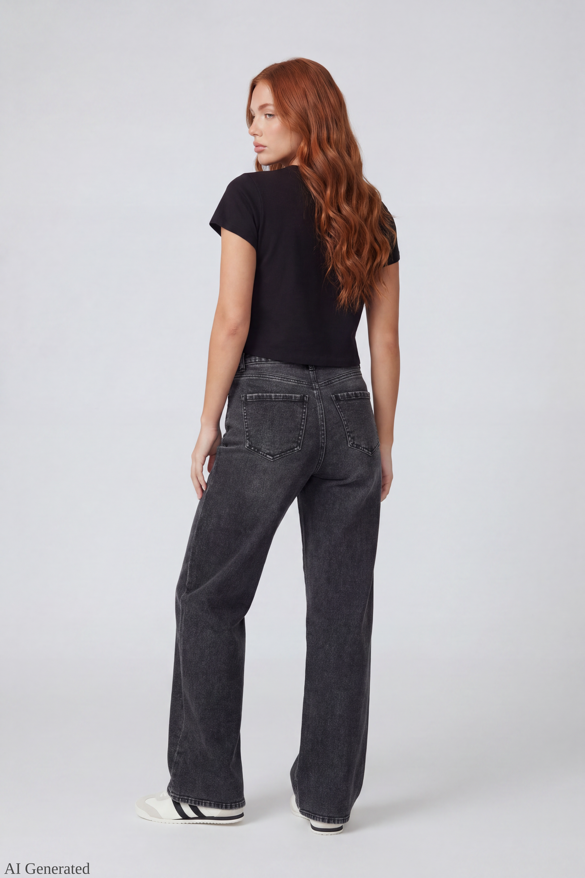 Alt View 2. Paris Stretch High Rise Wide Leg Jean with Keychain - Pure Black