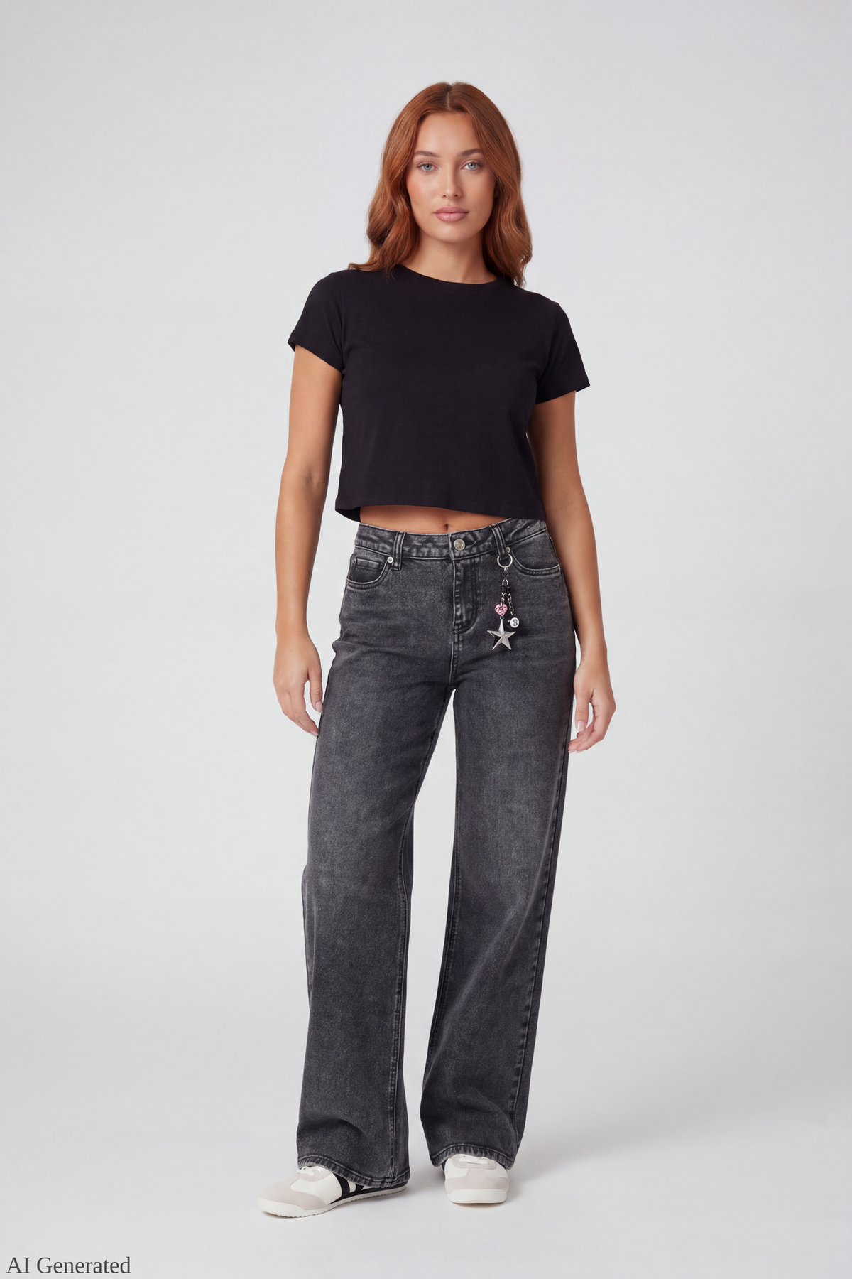 Paris Stretch High Rise Wide Leg Jean with Keychain - Pure Black