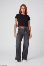 Paris Stretch High Rise Wide Leg Jean with Keychain