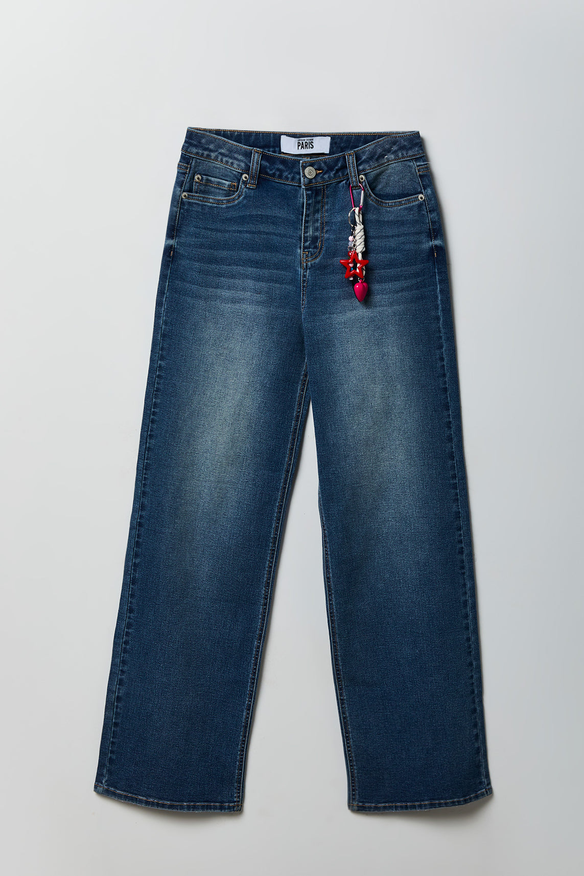 Paris Stretch High Rise Wide Leg Jean with Keychain - Midnight Blue