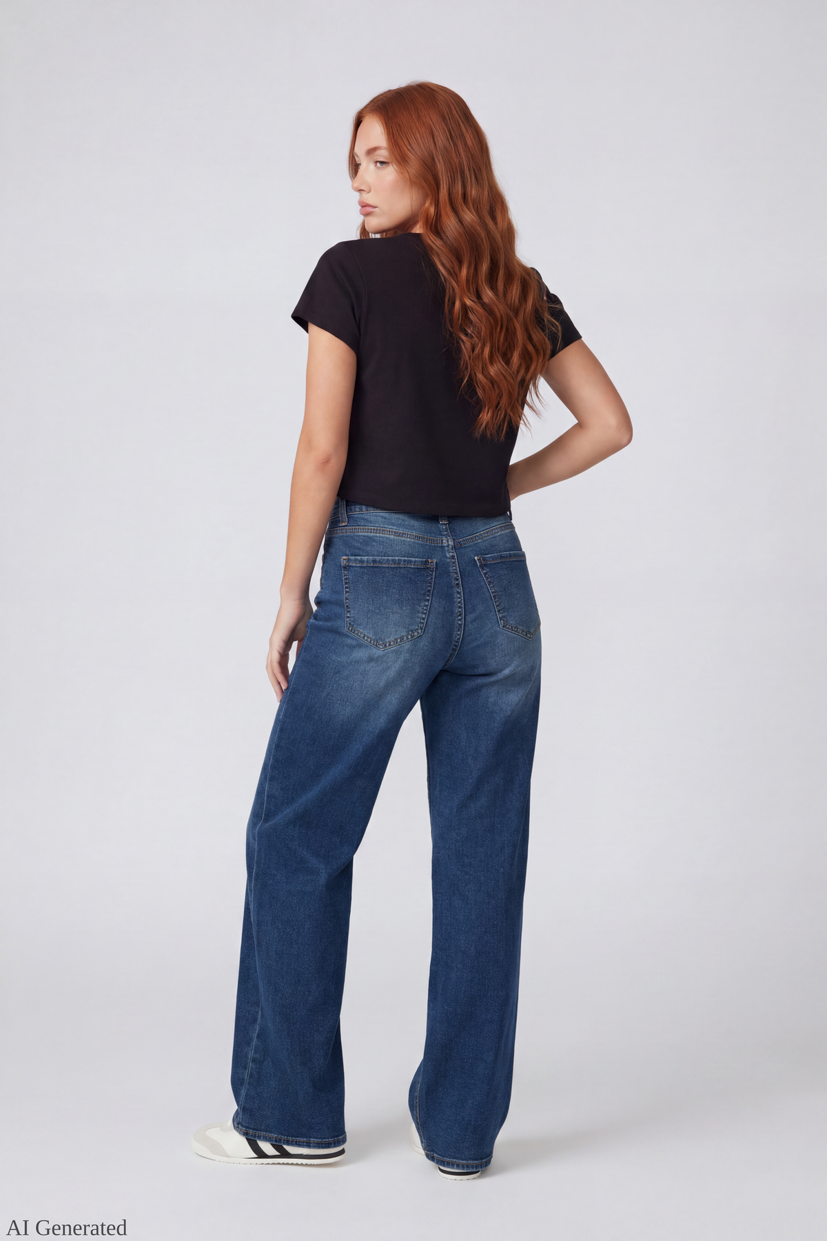 Alt View 2. Paris Stretch High Rise Wide Leg Jean with Keychain - Midnight Blue