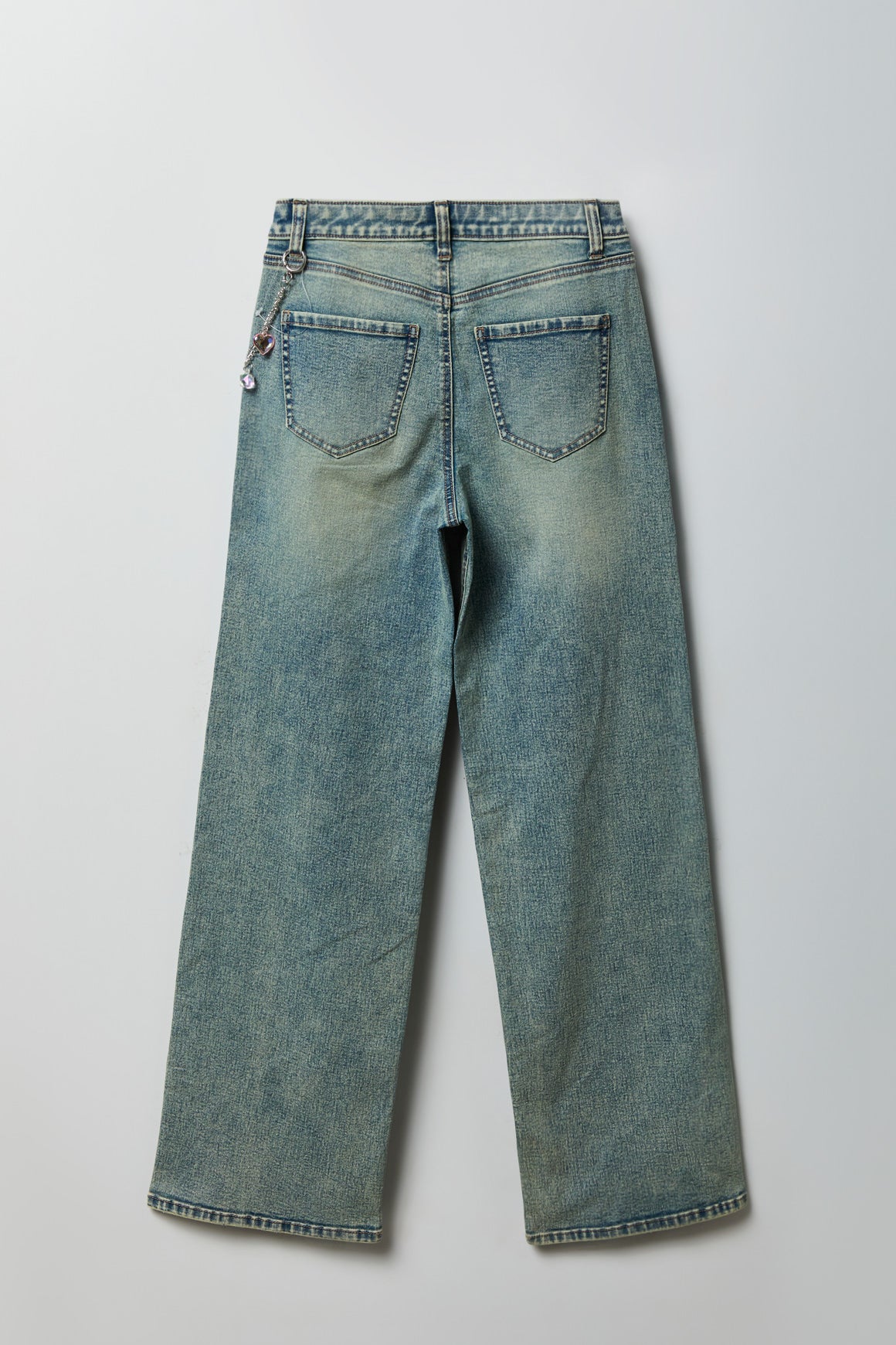 Alt View 2. Paris Stretch High Rise Wide Leg Jean with Keychain - Pacific Blue