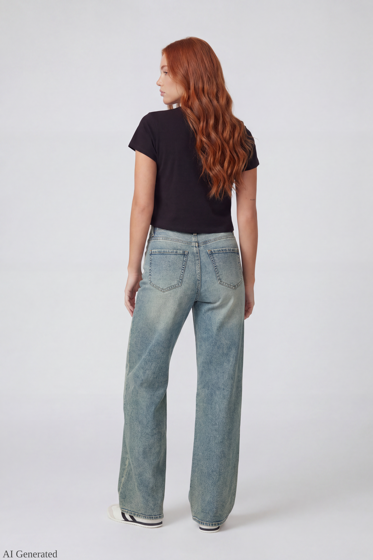 Alt View 2. Paris Stretch High Rise Wide Leg Jean with Keychain - Pacific Blue