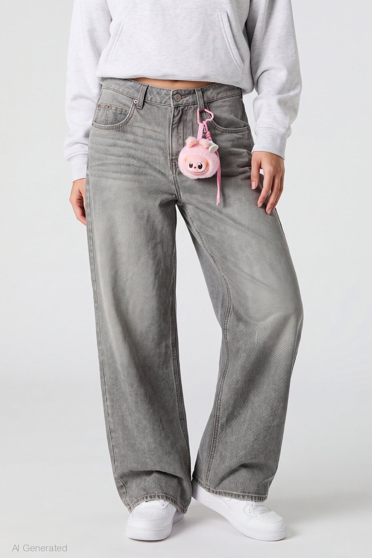 Alt View 3. Mega Baggy Jean with Keychain - Charcoal