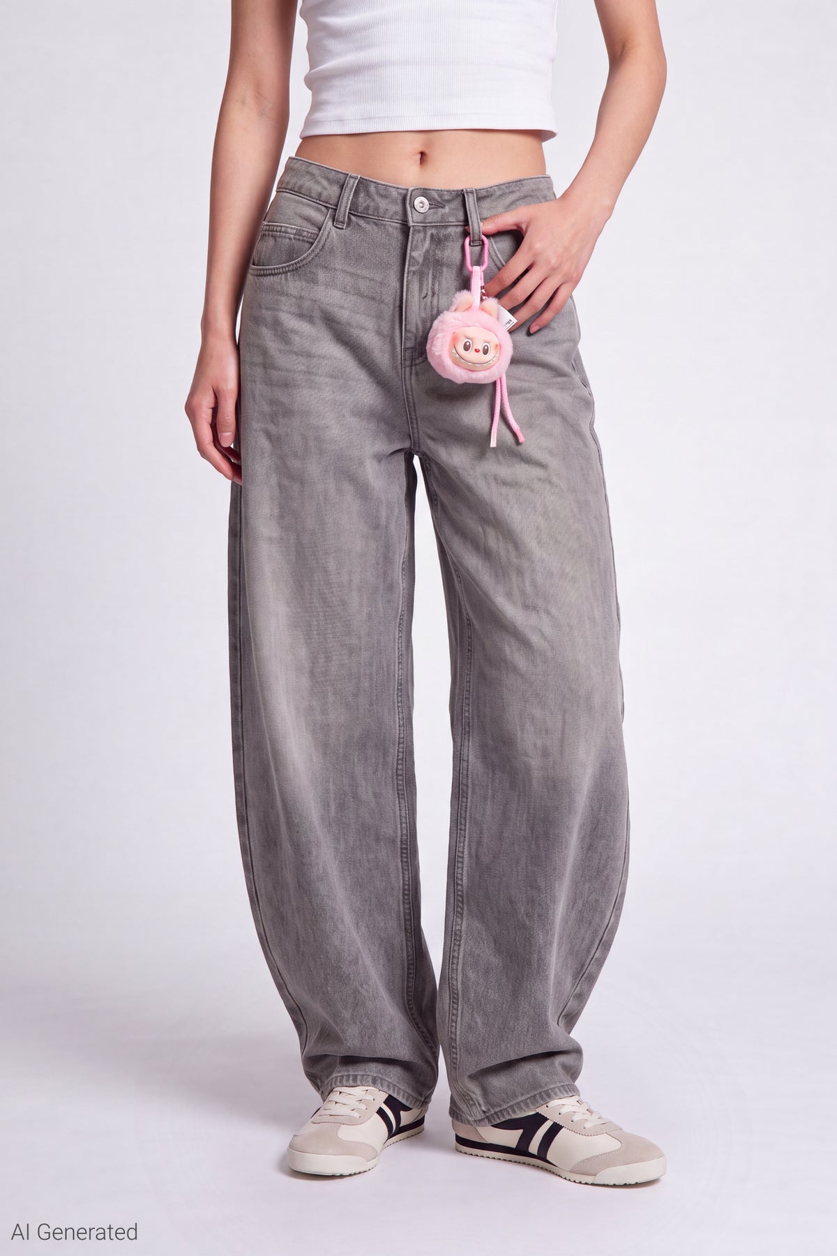 Alt View 3. Mega Baggy Jean with Keychain - Charcoal
