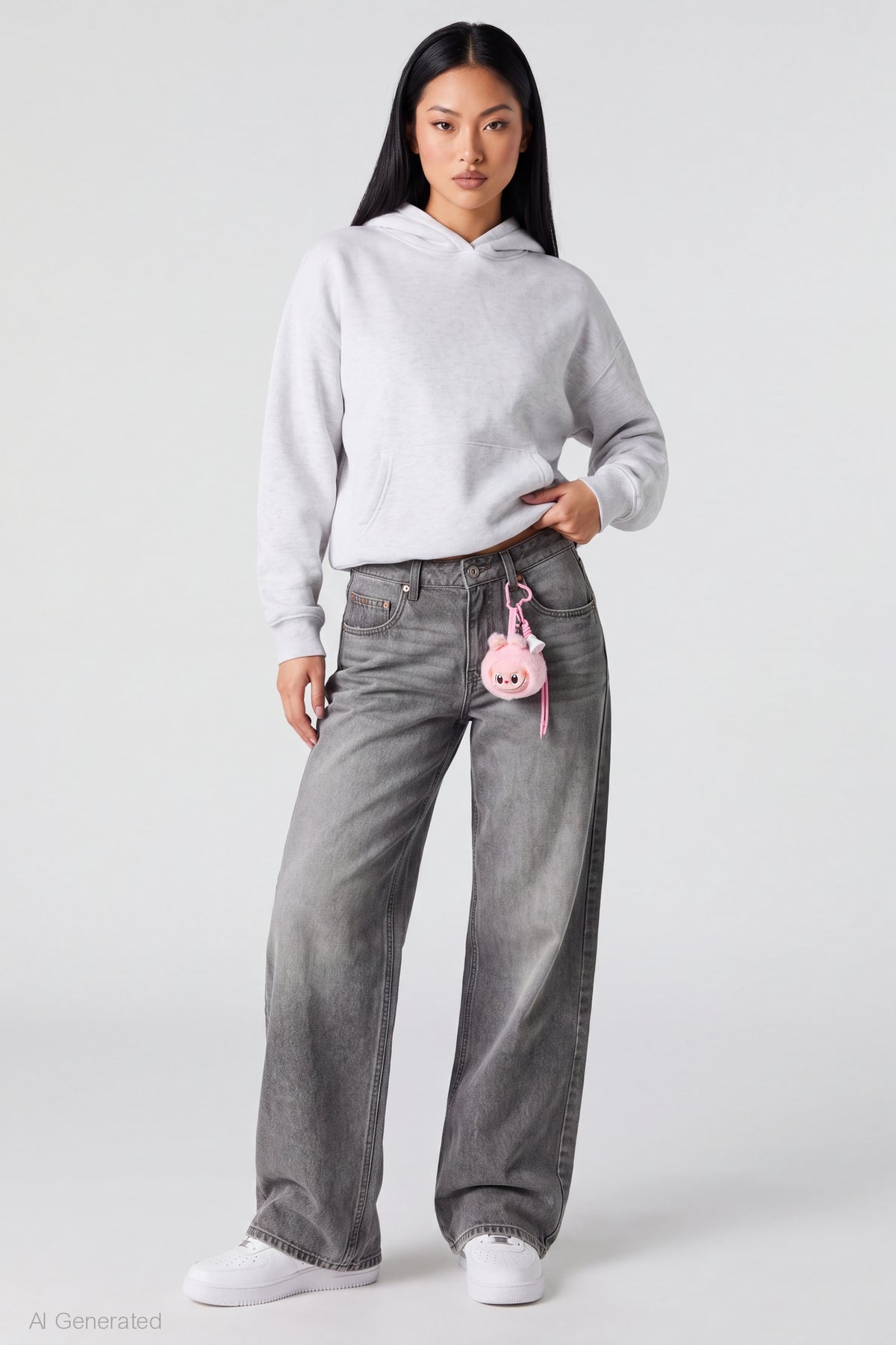 Mega Baggy Jean with Keychain - Charcoal